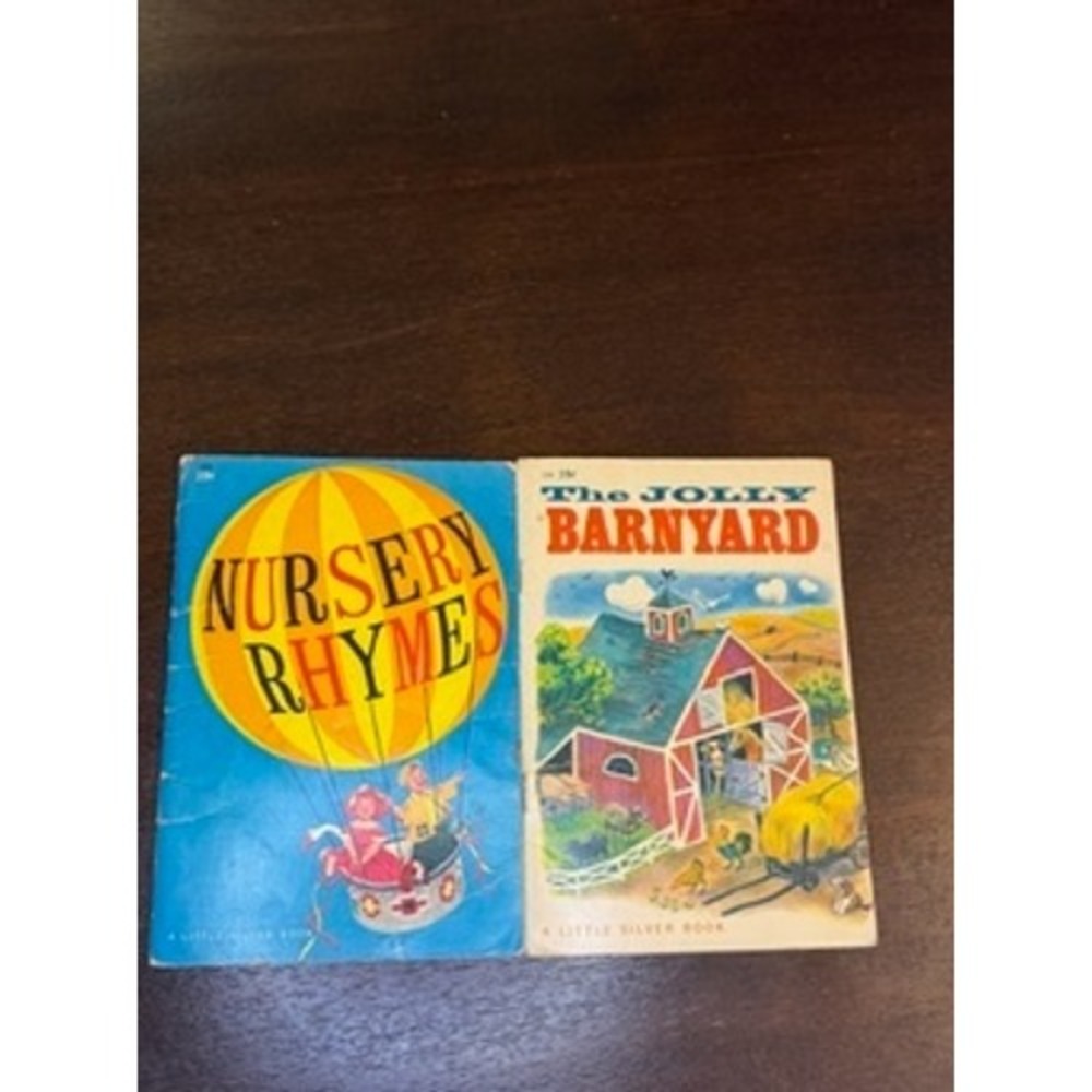 Vintage A Little Silver Book Nursery Rhymes & Jolly Barnyard Golden Press Set